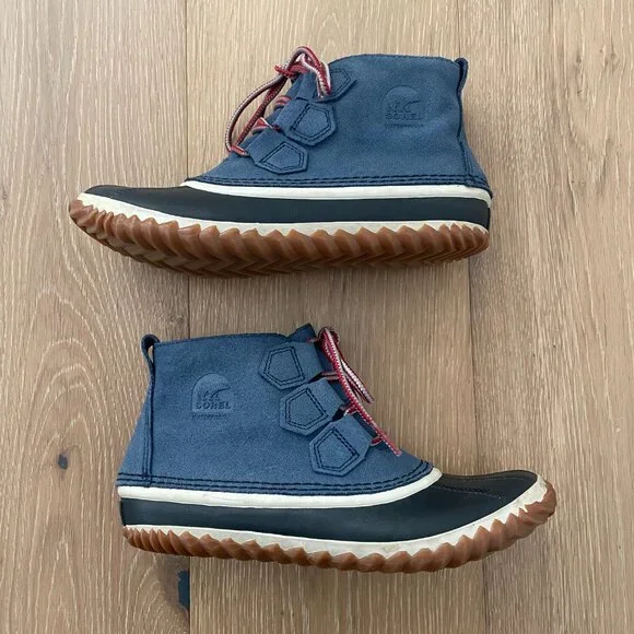 Sorel Boots Women 7 Shoes Out ‘N About Duck Waterproof Navy Blue Dark Mountain - Picture 5 of 13